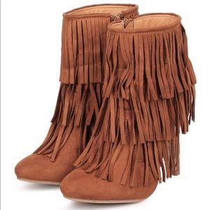 High Point Tan Suede Fringe Stiletto Bootie